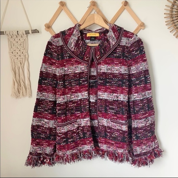 St. JohnPink Multicolor Fringe Wool Blend Jacket with Front Pockets